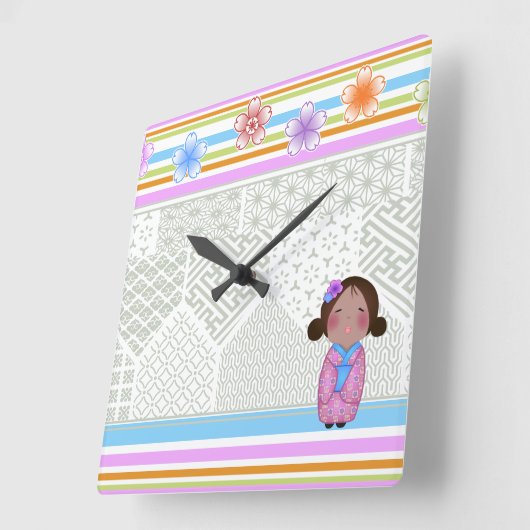 kokeshi sakura vierkante klok (Hoek)