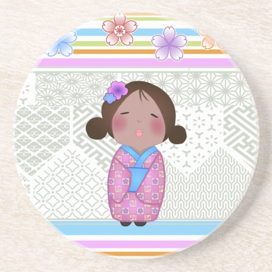 kokeshi sakura zandsteen onderzetter (Voorkant)
