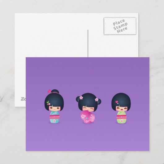 kokeshi Three Briefkaart (Voorkant / Achterkant)
