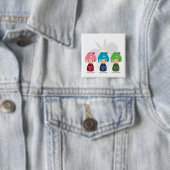Kokeshi Triplets Butterfly BKGD Vierkante Button 5,1 Cm (In situ)