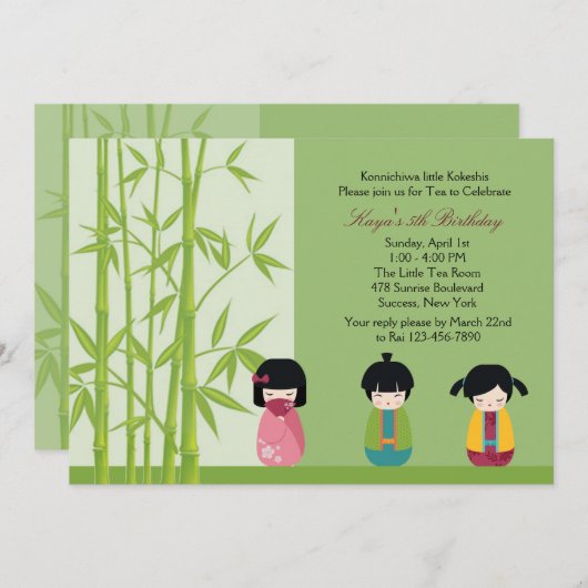 Kokeshi Vrienden Uitnodiging (Voorkant / Achterkant)