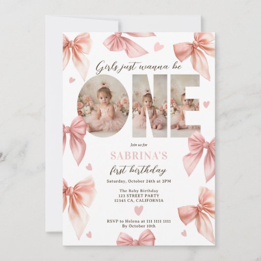 Kokette Boog Roze Meisjes willen alleen maar Eerst Kaart (Voorkant)