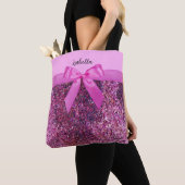 Kokette Boog & Roze Paarse Glitter Naam Schrift Tote Bag (Dichtbij)