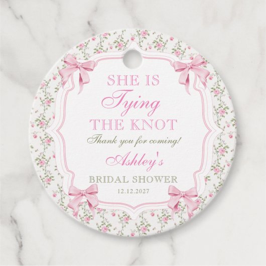 Kokette Boog Ze Knoopt de Knoop Bruidsfeest Bedankjes Labels (Voorkant)