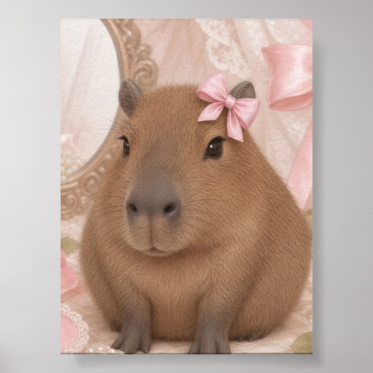 kokette capybara roze strik poster (Voorkant)