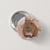 kokette capybara roze strik ronde button 3,2 cm (Voorkant /achterkant)
