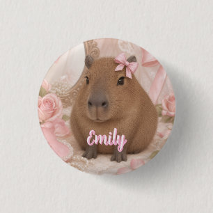 kokette capybara roze strik ronde button 3,2 cm