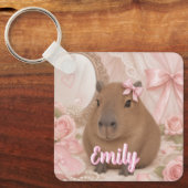 kokette capybara roze strik sleutelhanger (Voorkant)