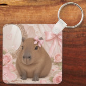 kokette capybara roze strik sleutelhanger (Achterkant)