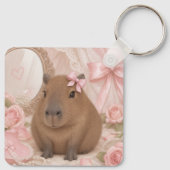 kokette capybara roze strik sleutelhanger (Achterkant)