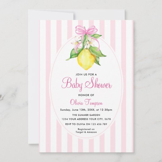 Kokette citroensroze babyshower kaart (Voorkant)