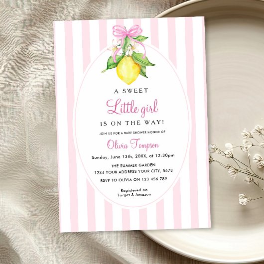 Kokette citroensroze babyshower kaart