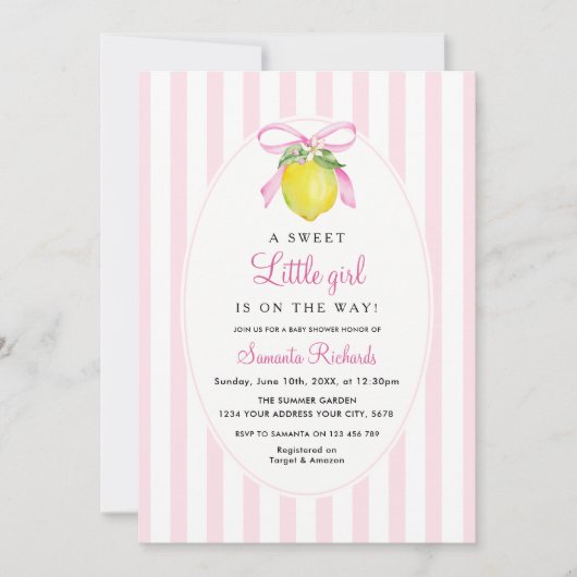 Kokette citroensroze babyshower kaart (Voorkant)