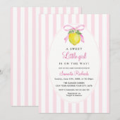 Kokette citroensroze babyshower kaart (Voorkant / Achterkant)
