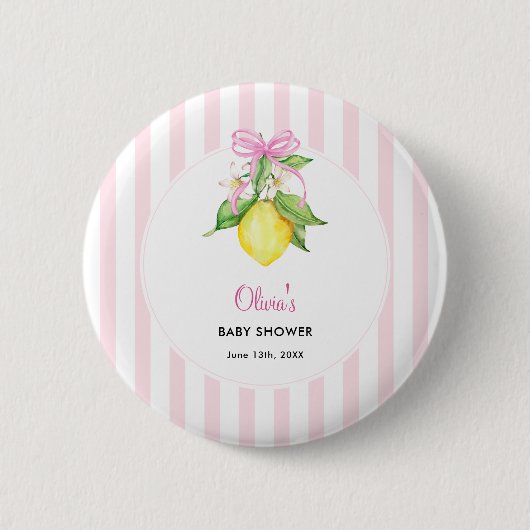 Kokette citroensroze babyshower ronde button 5,7 cm (Voorkant)