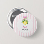 Kokette citroensroze babyshower ronde button 5,7 cm (Voorkant /achterkant)