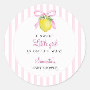 Kokette citroensroze babyshower ronde sticker