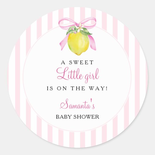 Kokette citroensroze babyshower ronde sticker (Voorkant)