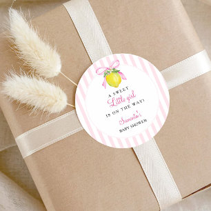 Kokette citroensroze babyshower ronde sticker