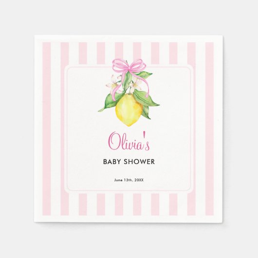 Kokette citroensroze babyshower servet (Voorkant)