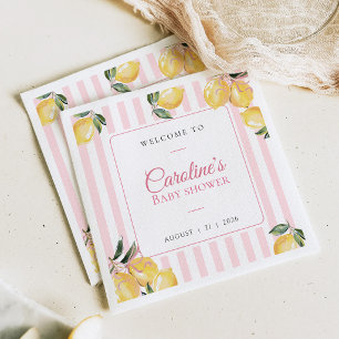 Kokette citroensroze babyshower servetten