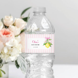 Kokette citroensroze babyshower waterfles etiket