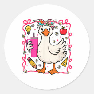 Kokette Dwaze Gans Leraar Terug naar School Preppy Ronde Sticker