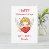 Kokette engel cherubijn hart Fijne Valentijnsdag Feestdagenkaart (Staand voorkant)