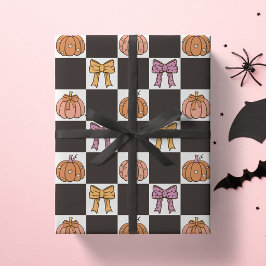 Kokette Halloweenfeest Meisjesachtige Pompoen Stri Cadeaupapier