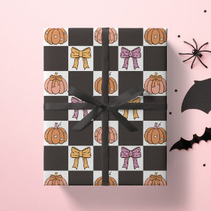 Kokette Halloweenfeest Meisjesachtige Pompoen Stri Cadeaupapier