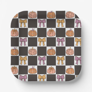 Kokette Halloweenfeest Meisjesachtige Pompoen Stri Papieren Bordje