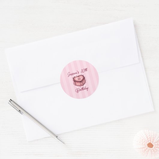 Kokette Hart Verjaardagstaart Ronde Sticker (Envelop)