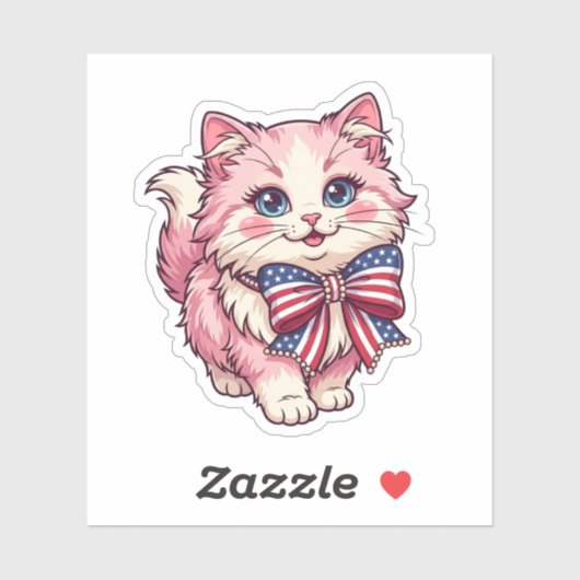 Kokette kat met patriottisch lint 4 juli sticker (Vel)
