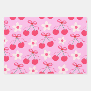Kokette kersen met rode linten en witte bloemen inpakpapier vel