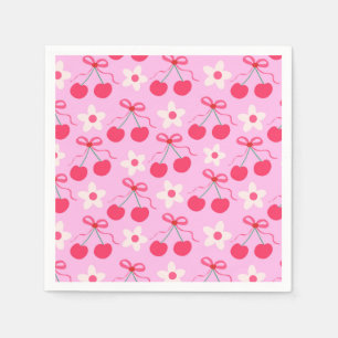 Kokette kersen met rode linten en witte bloemen servet