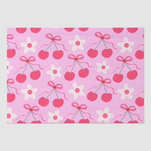 Kokette kersen met rode linten en witte bloemen tissuepapier (Voorkant)