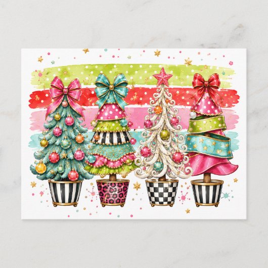Kokette Kerstbomen Feestdagenkaart (Voorkant)