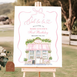 Kokette Parijse cafe Franse Roze Welkom Bord Poster