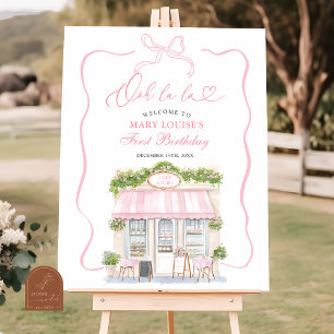 Kokette Parijse cafe Franse Roze Welkom Bord Poster