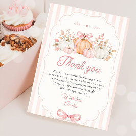 Kokette pompoen roze strik baby shower bedankkaart