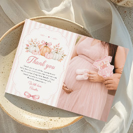 Kokette Pompoen Roze Strik Baby Shower Bedankkaart