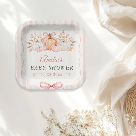 Kokette Pompoen Roze Strik Baby Shower Papieren Bordje