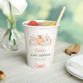 Kokette pompoen roze strik babyshower papieren bekers