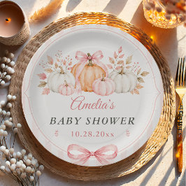 Kokette pompoen roze strik babyshower papieren bordje