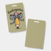 Kokette potlood boog kleuterleidster school badge (Voor- en achterkant)