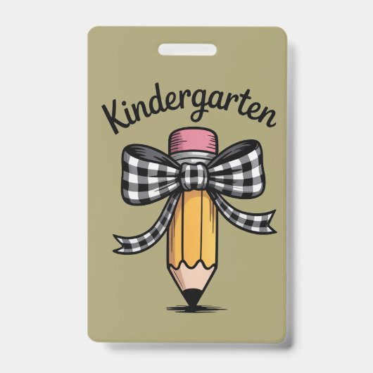 Kokette potlood boog kleuterleidster school badge (Voorzijde)