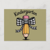 Kokette potlood boog kleuterleidster school briefkaart (Voorkant)