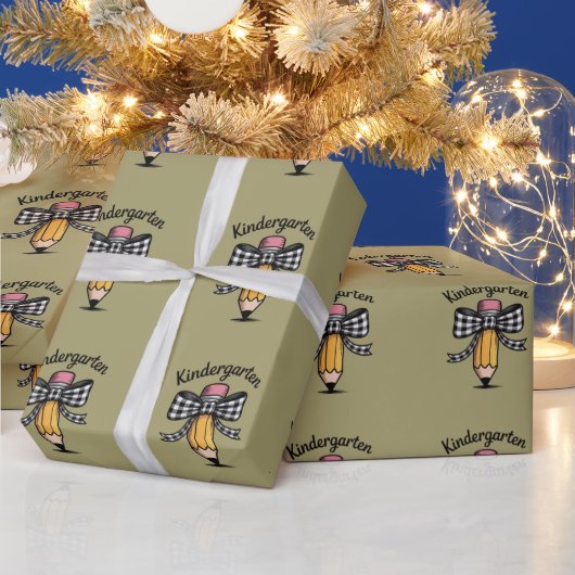 Kokette potlood boog kleuterleidster school cadeaupapier (Feestdagen)