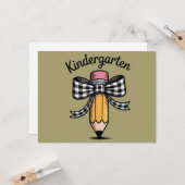 Kokette potloodboog kleuterleidster school kaart (Voorkant / Achterkant in situ)