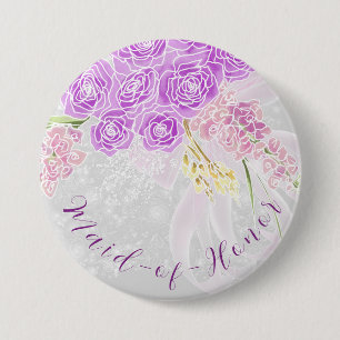Kokette roze doorzichtige strik en bloem bruidsmei ronde button 7,6 cm